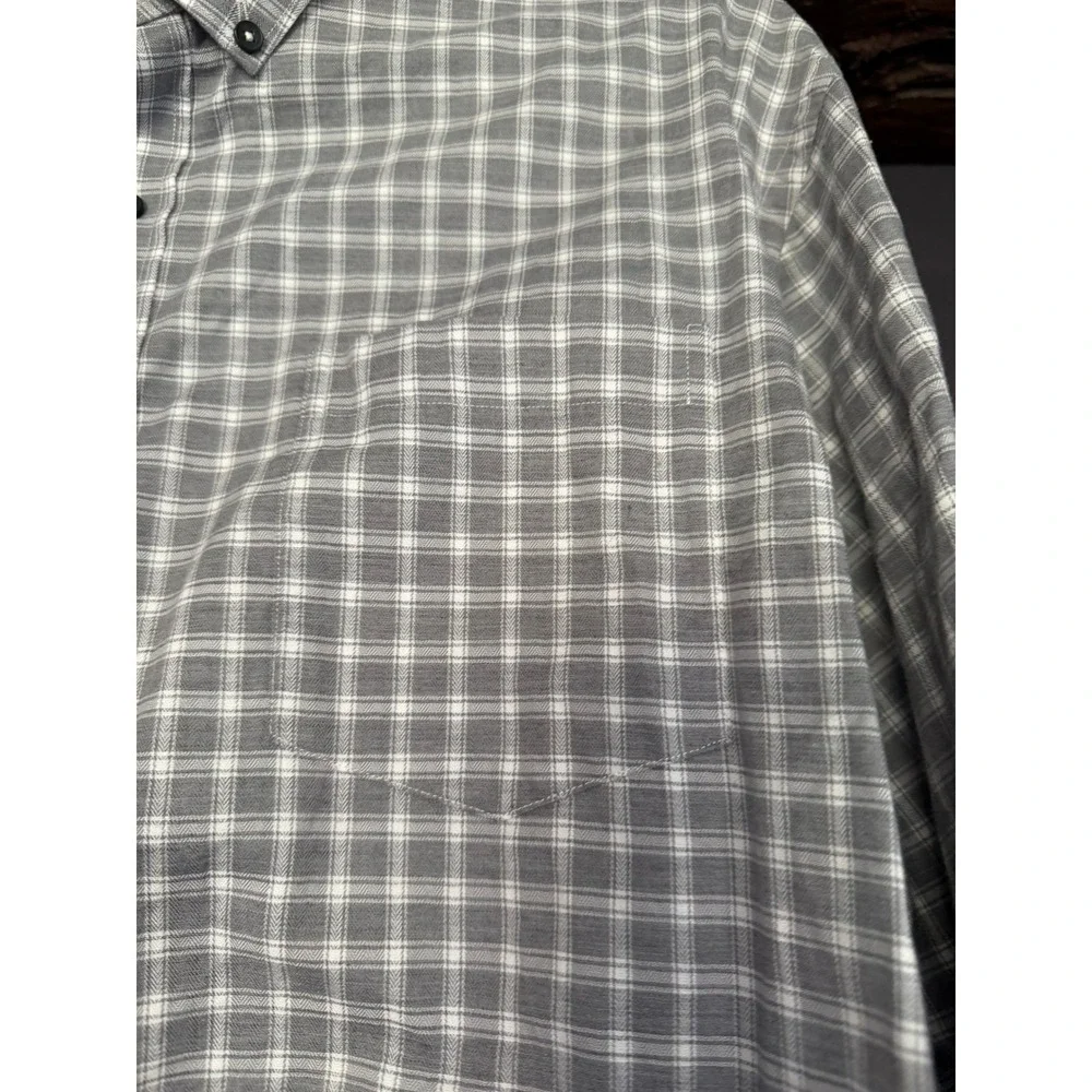Black Brown 1826 Mens XXL Grey White Plaid Long Sleeve Button Down Shirt